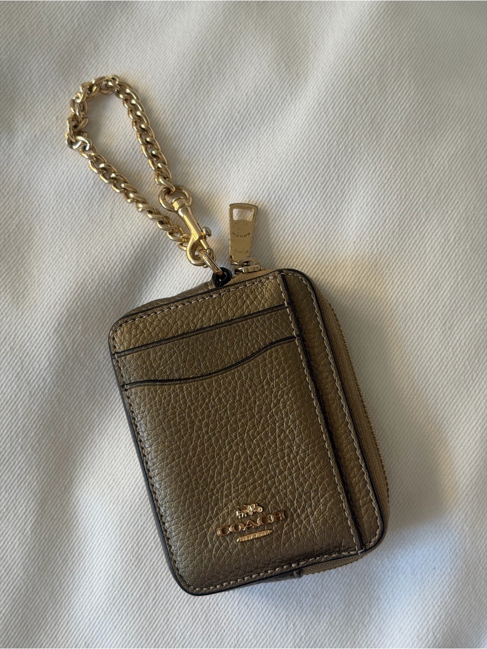Coach Gold Pebbled Leather Card Case Keychain